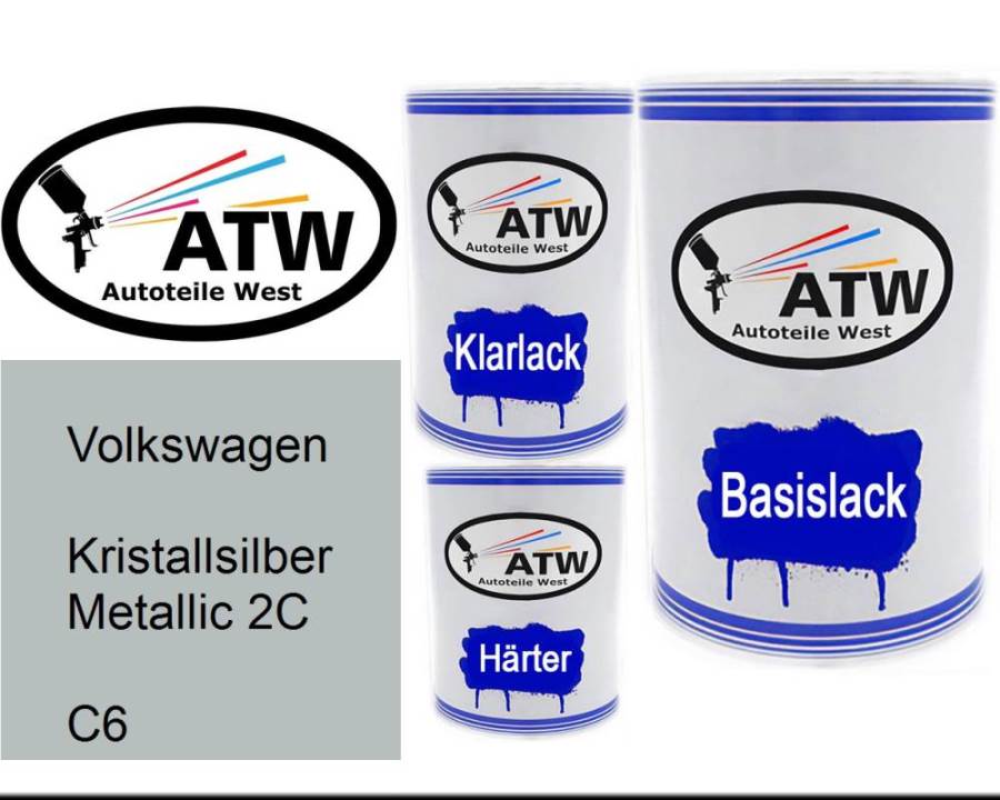 Volkswagen, Kristallsilber Metallic 2C, C6: 500ml Lackdose + 500ml Klarlack + 250ml Härter - Set, von ATW Autoteile West.